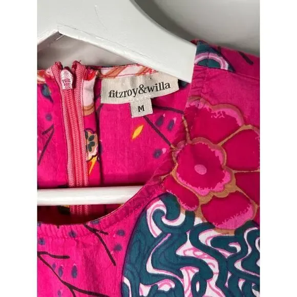 Fitzroy & Willa Floral Print Sleeveless Mini A-Line Dress Pink Women's Sz Medium - Picture 7 of 8